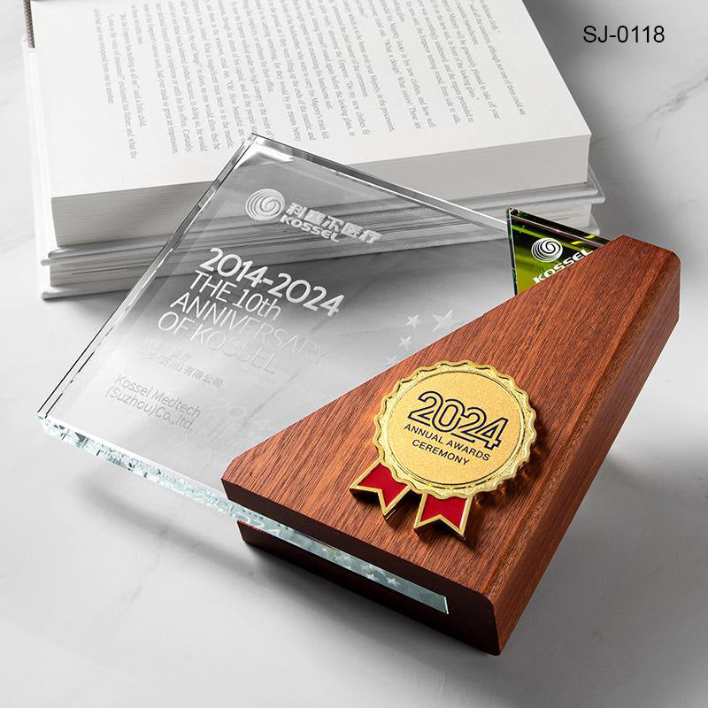 Crystal & Wooden Trophy Awards Custom Design Corporate Gifts