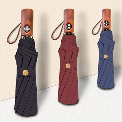 Foldable Windproof Auto Umbrella with Wooden Handle