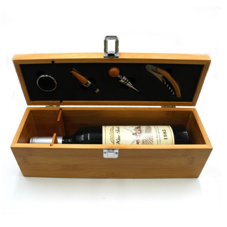 Wooden Box  with Wine Accessories Set