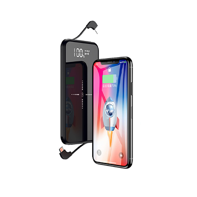 10000mah Wireless Power Bank with Built in Cable