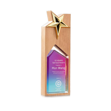 Five-pointed Star Metal Crystal Trophy Custom Atmospheric Solid Wood Honor Medal