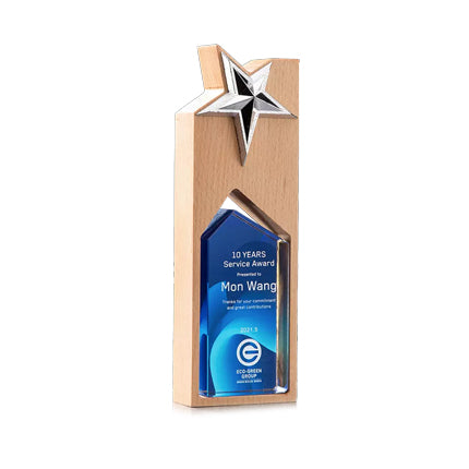 Five-pointed Star Metal Crystal Trophy Custom Atmospheric Solid Wood Honor Medal