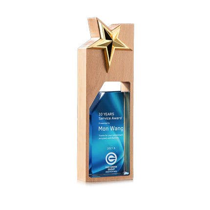 Five-pointed Star Metal Crystal Trophy Custom Atmospheric Solid Wood Honor Medal
