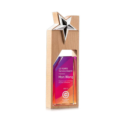 Five-pointed Star Metal Crystal Trophy Custom Atmospheric Solid Wood Honor Medal