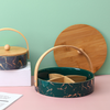 Premium Ceramic Festive Snacks Tray with Wooden Handle & Cover