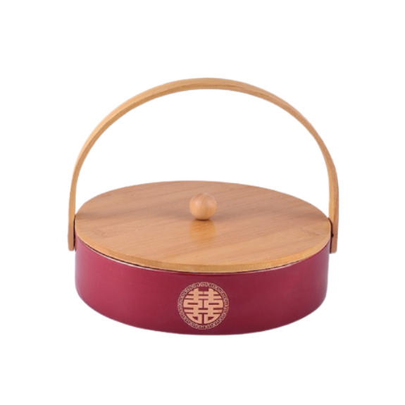 Premium Ceramic Festive Snacks Tray with Wooden Handle & Cover