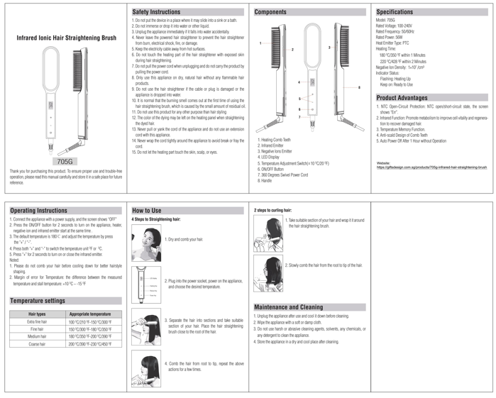 705G Infrared Ionic Hair Straightening Brush -Singapore Safety Mark