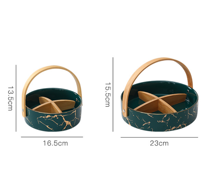 Premium Ceramic Festive Snacks Tray with Wooden Handle & Cover