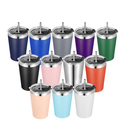12oz Stainless Steel Coffee Tumbler with Lid & Straw
