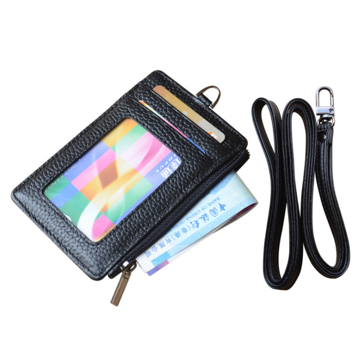 Genuine Leather ID Card Holder with Lanyard